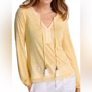 White House Black Market Sz M Yellow Long Sleeve Tassel Boho Shirt